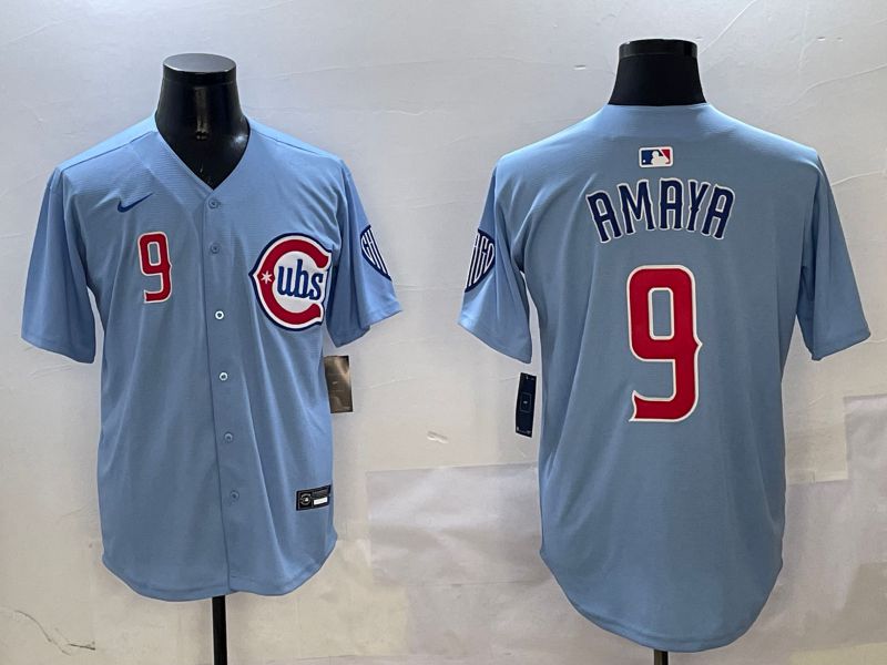 Men Chicago Cubs #9 Amaya Light Blue Throwback 2025 Nike MLB Jersey style 2->chicago cubs->MLB Jersey